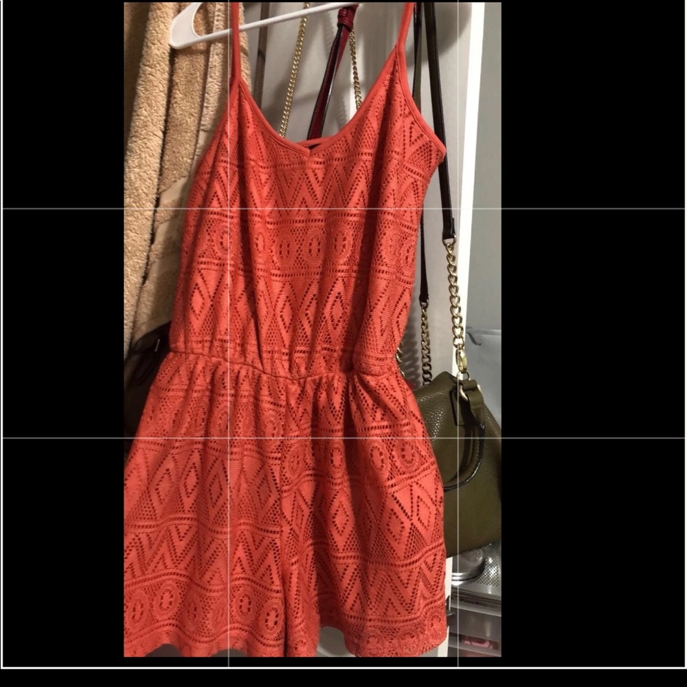 Coral pink lace shorts romper